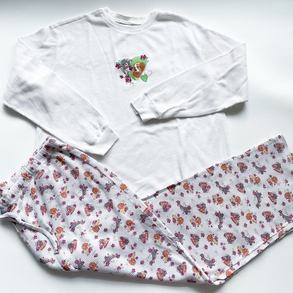 Vintage Disney Shopping Lady and the Tramp Waffle Knit Pajama Set Size XXL